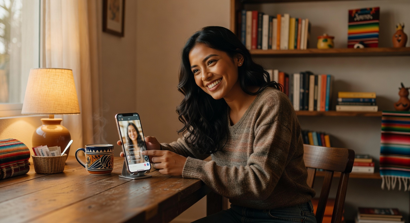 Video call between young people in a Mexican random chat context.