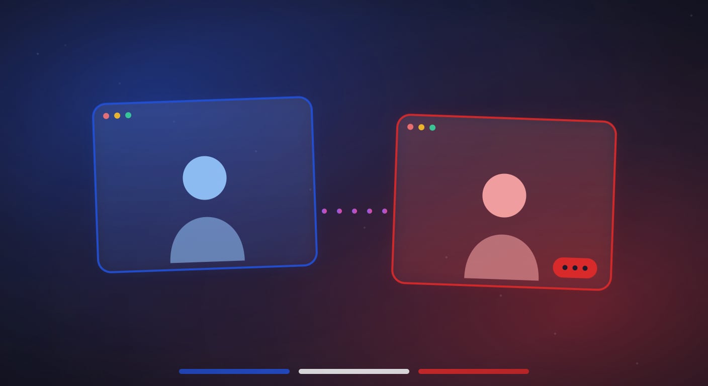 Dos ventanas de video chat en azul y rojo con los colores de República Dominicana.