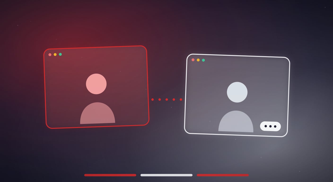 Dos ventanas de video chat en rojo y blanco con los colores de Perú.